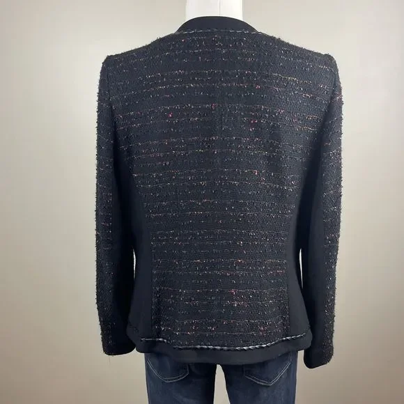 Lafayette 148 New York Black Textured Tweed Snap Up Blazer Jacket 10 Classic - Picture 6 of 10